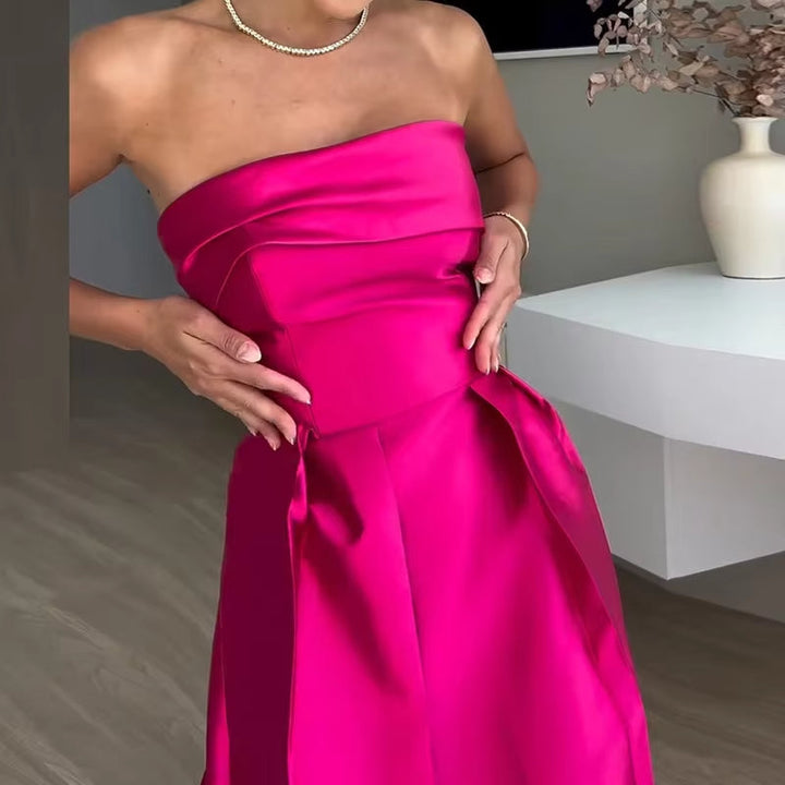 Robe longue bustier en satin ajouré - Valentina