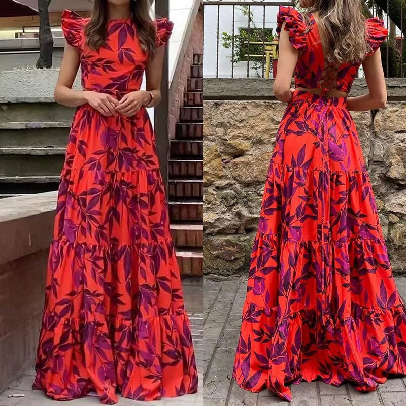 Robe longue femme à imprimé floral et dos ouvert - Mariluz