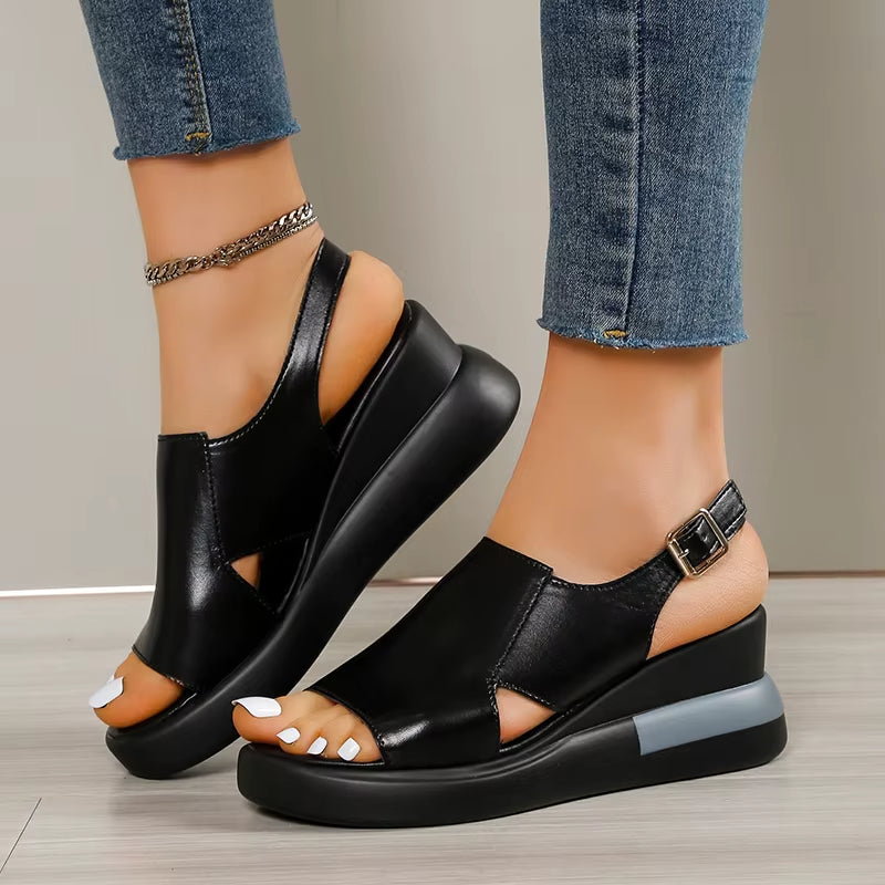 Sandales à plateforme en synthétique pour femmes, à bout ouvert - Renata