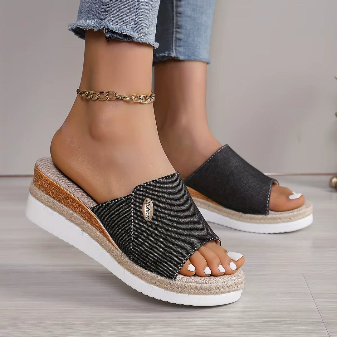 Sandales pour femmes en tissu naturel à plateforme ouverte - Martina
