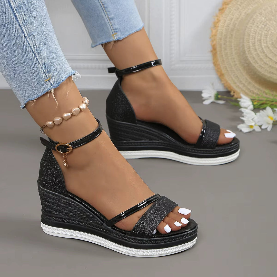 Sandales à paillettes pour femmes, élégantes et compensées - Jimena