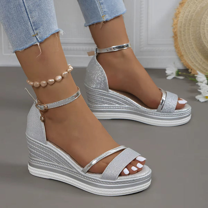 Sandales à paillettes pour femmes, élégantes et compensées - Jimena