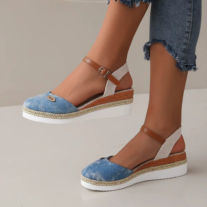 Sandales compensées en toile pour femmes avec bride réglable de type espadrille - Clara