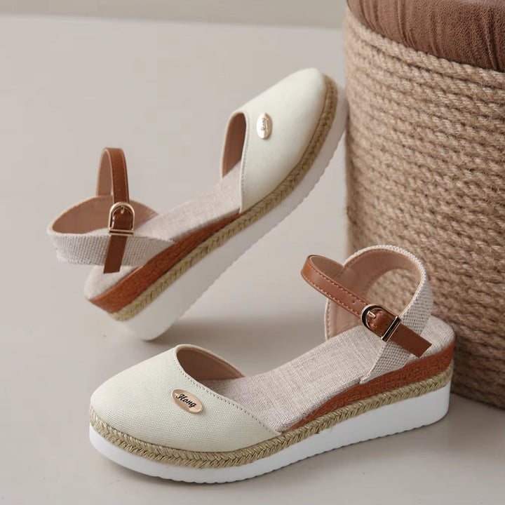 Sandales compensées en toile pour femmes avec bride réglable de type espadrille - Clara