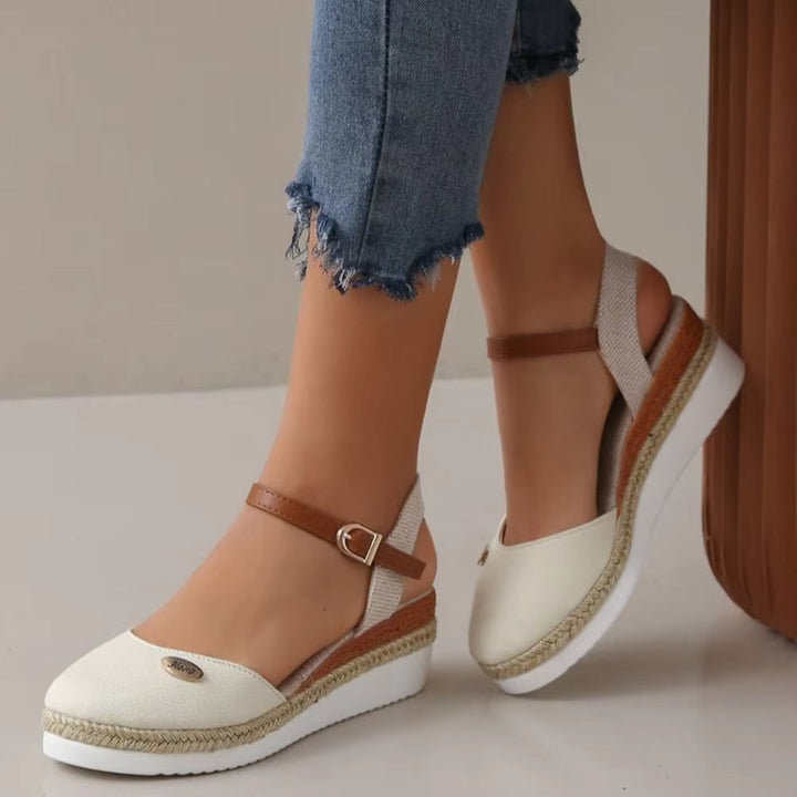 Sandales compensées en toile pour femmes avec bride réglable de type espadrille - Clara