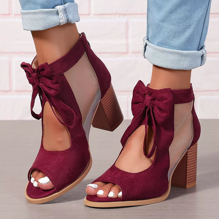 Sandales à talons pour femmes avec nœud et empiècements en maille - Natalia