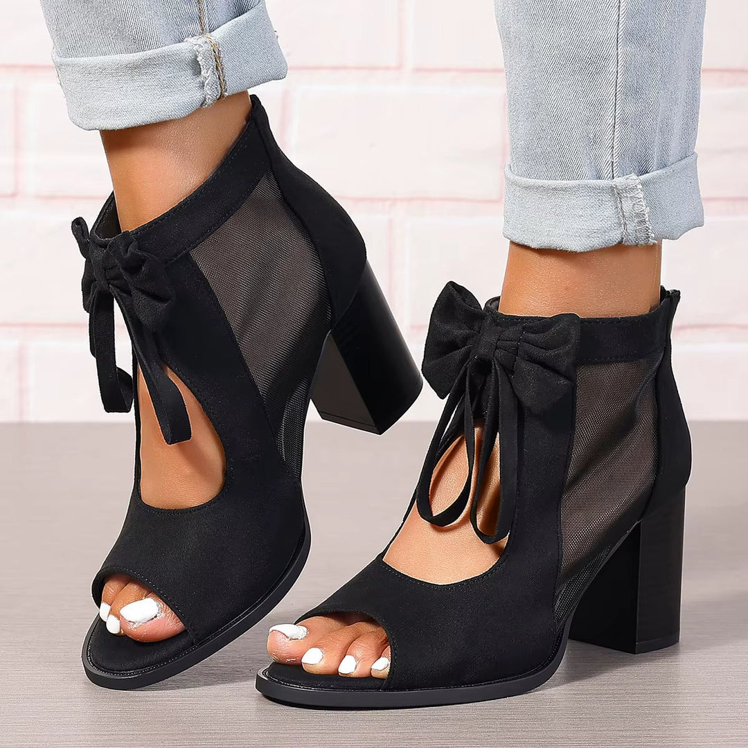 Sandales à talons pour femmes avec nœud et empiècements en maille - Natalia