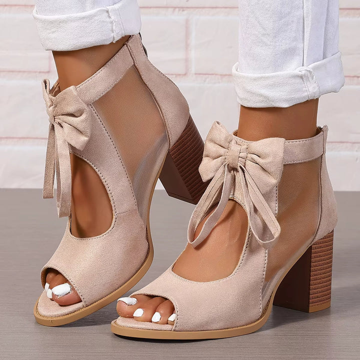 Sandales à talons pour femmes avec nœud et empiècements en maille - Natalia