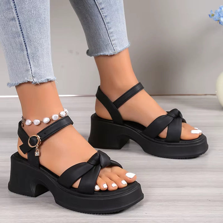Sandales pour femmes à plateforme croisée et talon large - Romina