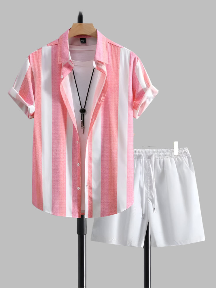 Ensemble d'été homme chemise rayée, short blanc décontracté - Elio