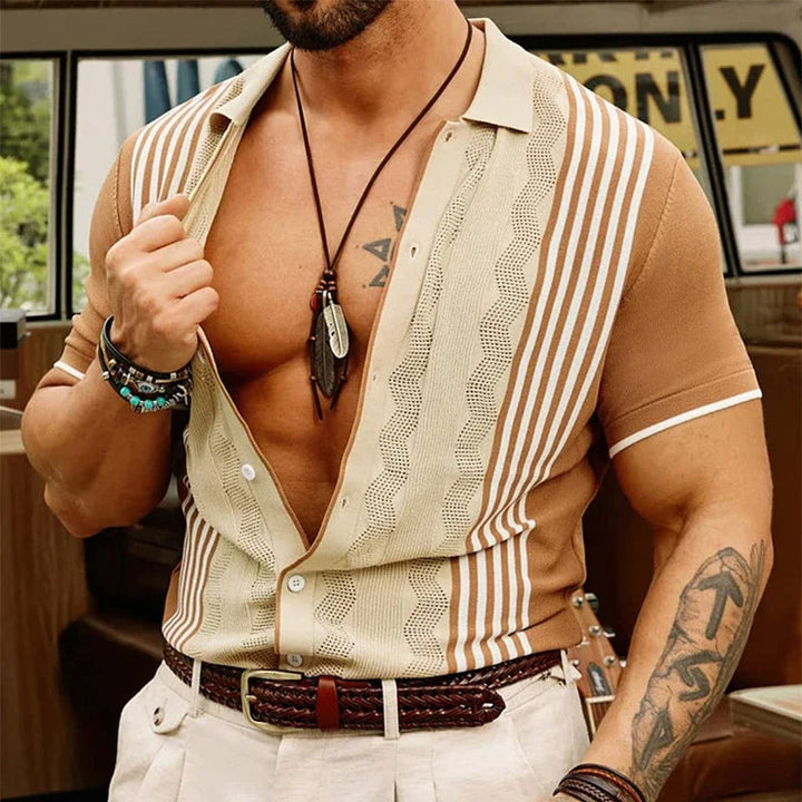 Chemise vintage en maille à rayures beiges et marrons pour homme - Renato