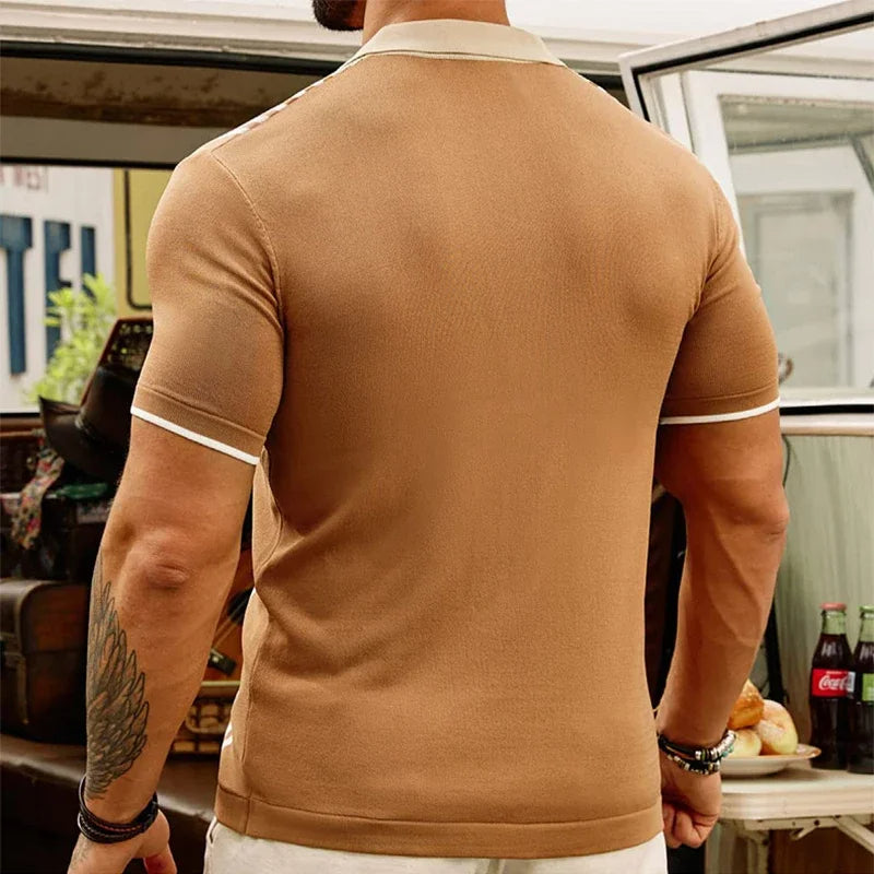 Chemise vintage en maille à rayures beiges et marrons pour homme - Renato