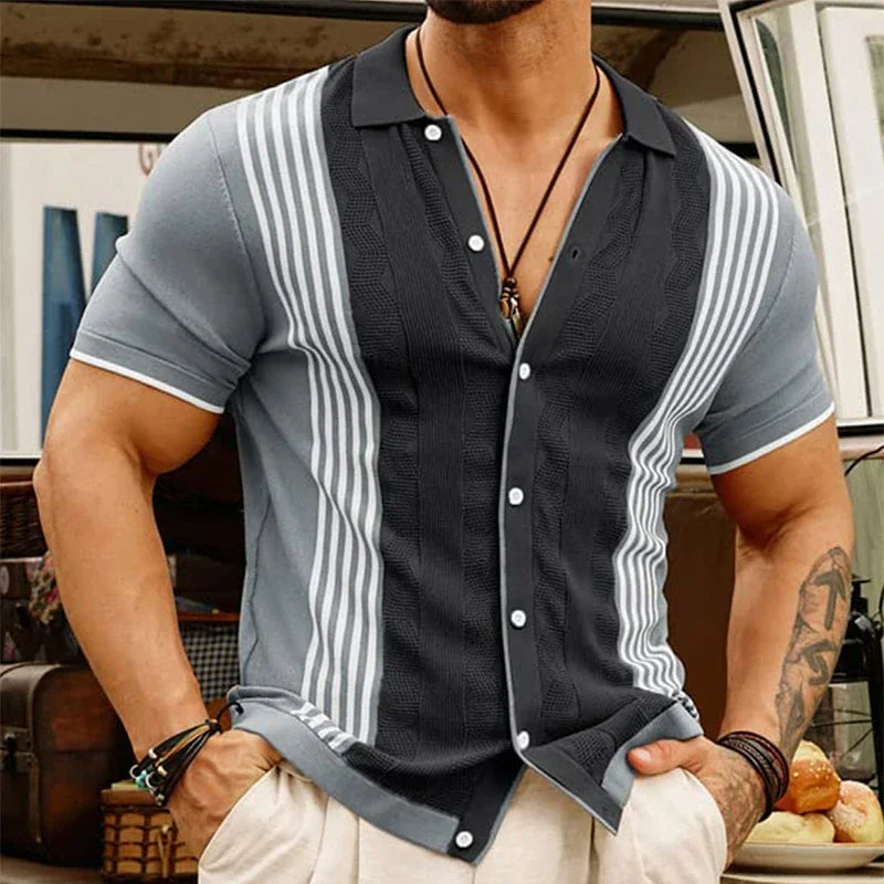 Chemise vintage en maille à rayures beiges et marrons pour homme - Renato