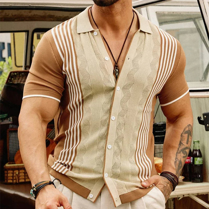 Chemise vintage en maille à rayures beiges et marrons pour homme - Renato