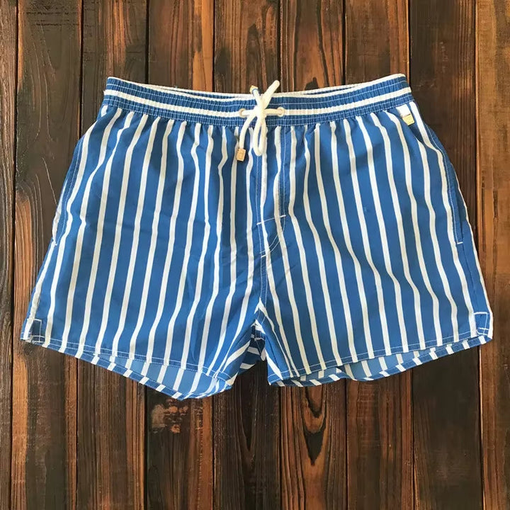 Maillot de bain homme court à rayures verticales bleu et blanc - Oceanix