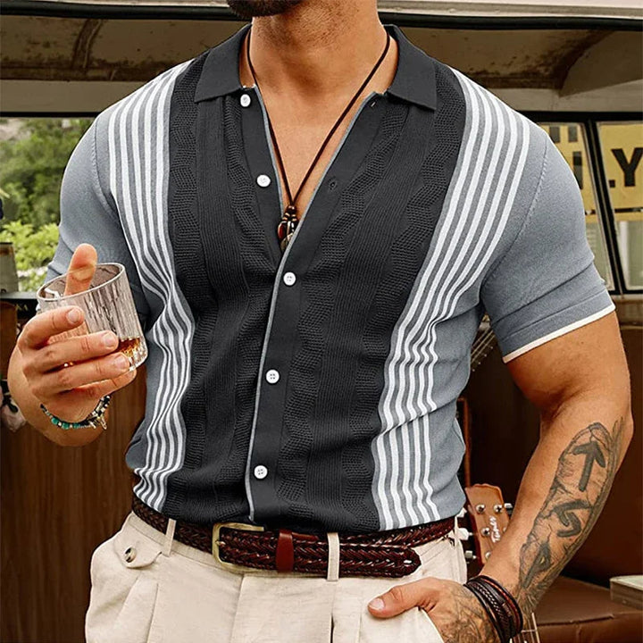 Chemise vintage en maille à rayures beiges et marrons pour homme - Renato