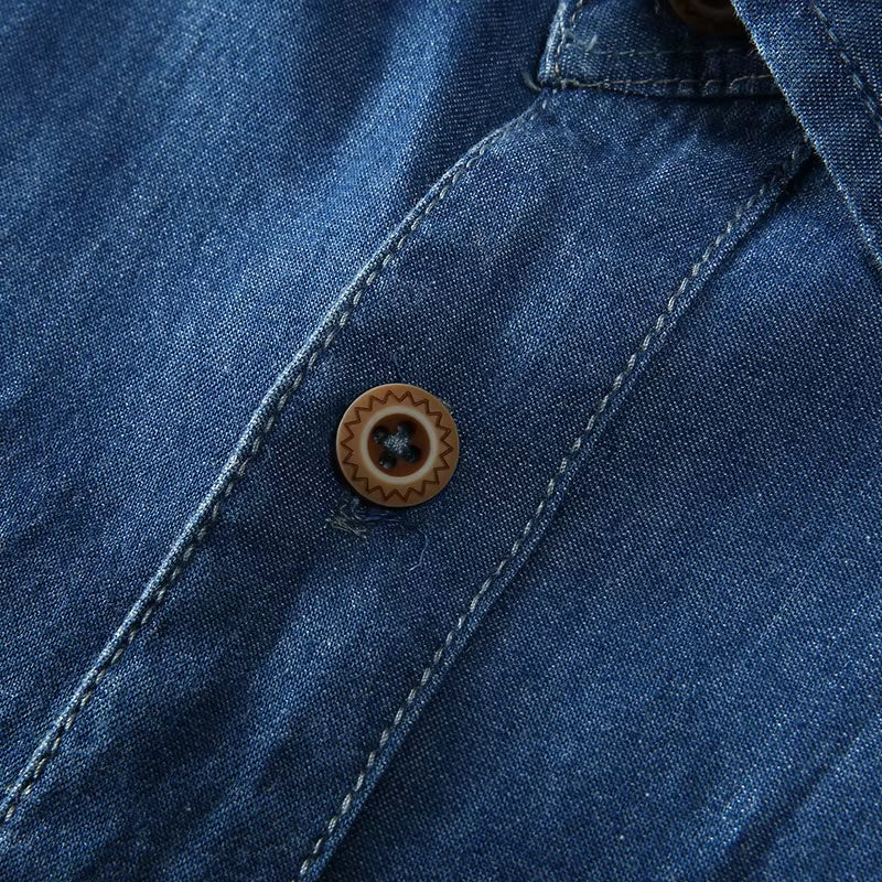 Chemise en denim pour hommes, manches courtes, coton bleu - Denver