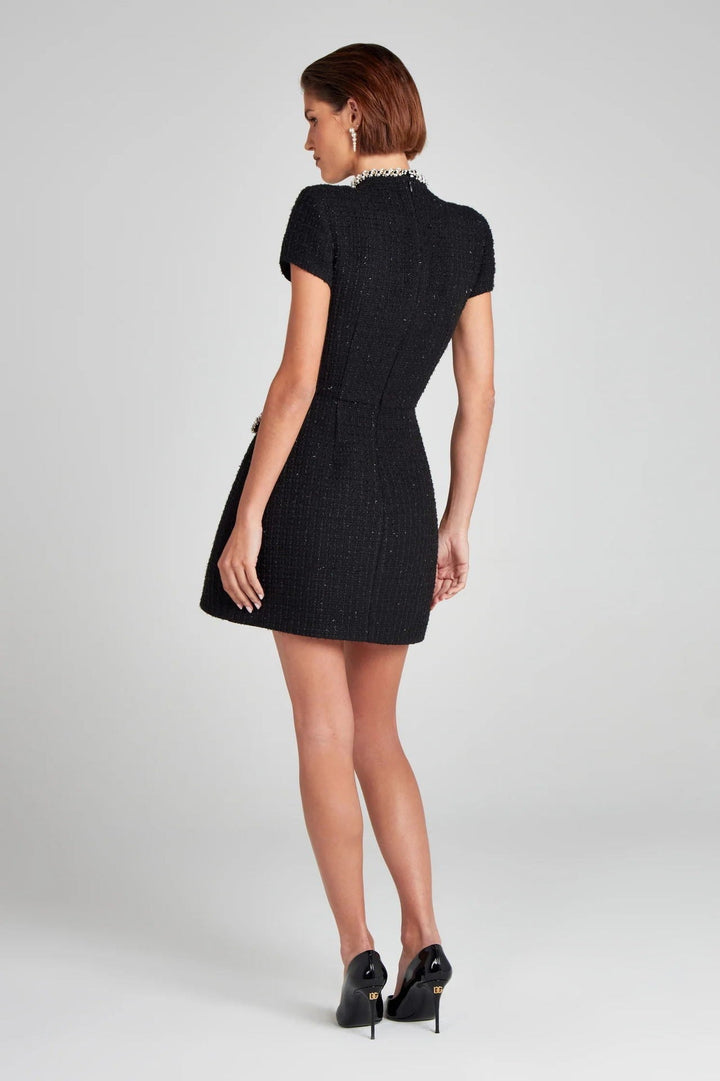 Robe courte en tweed pour femme avec perles blanches rétro - Clarisse