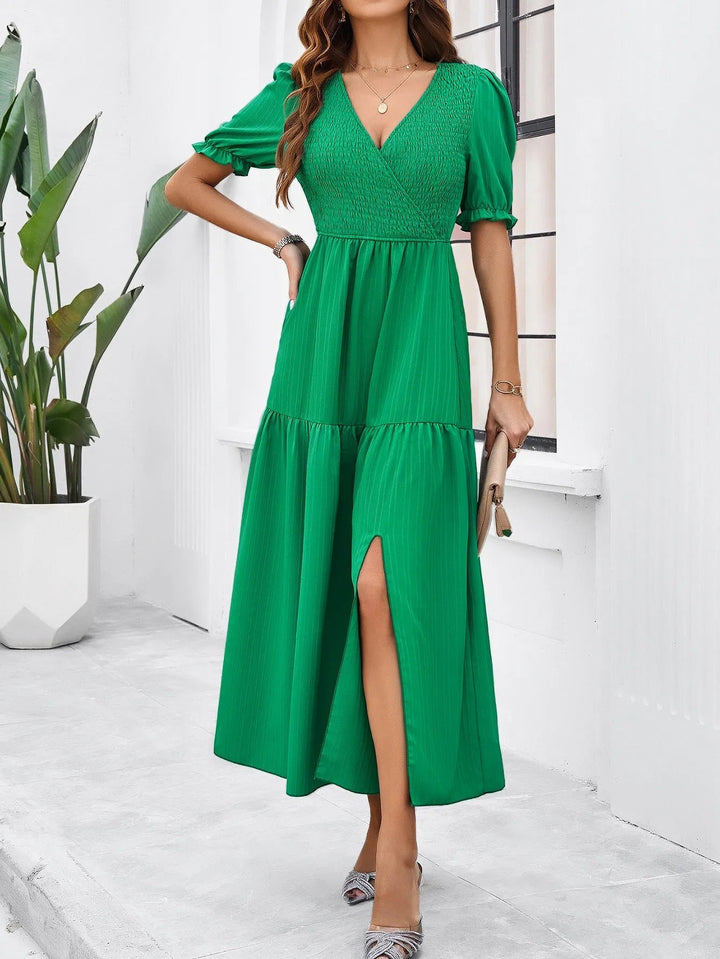 Robe midi femme encolure croisée nid d'abeille - AmeliaV