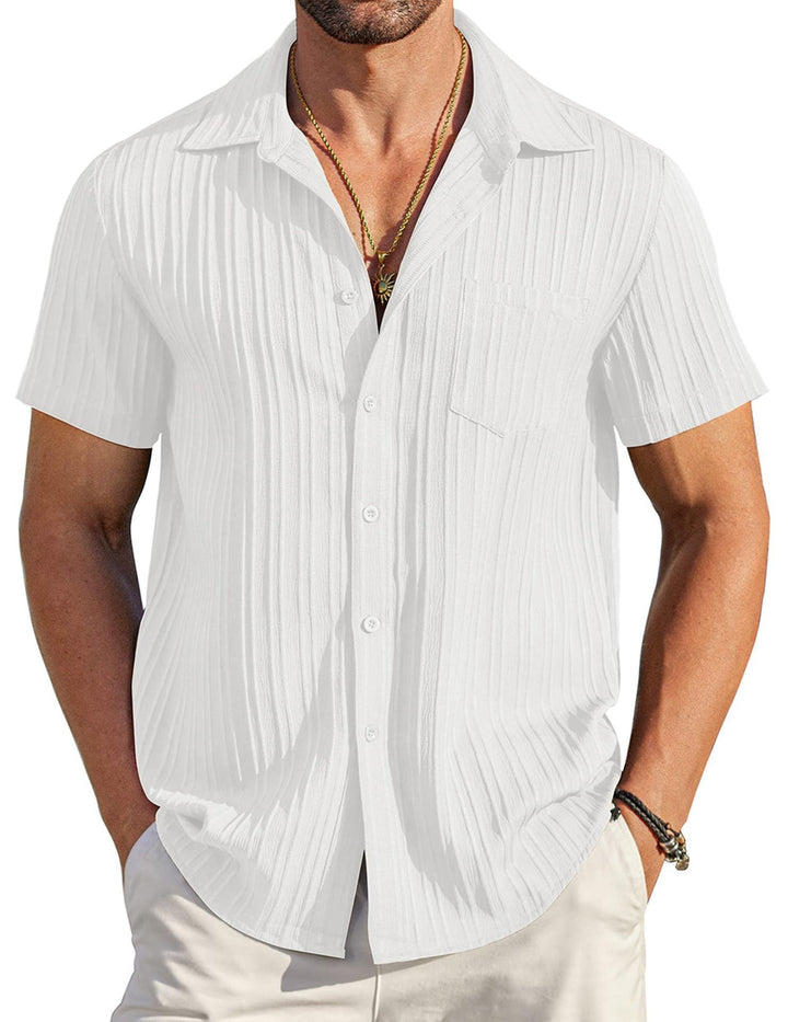 Chemise décontractée à manches courtes blanche texturée et côtelée - Adrien