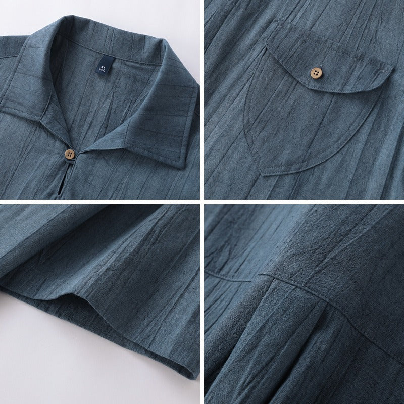 Chemise homme à manches courtes en coton lin style rétro - Adriano
