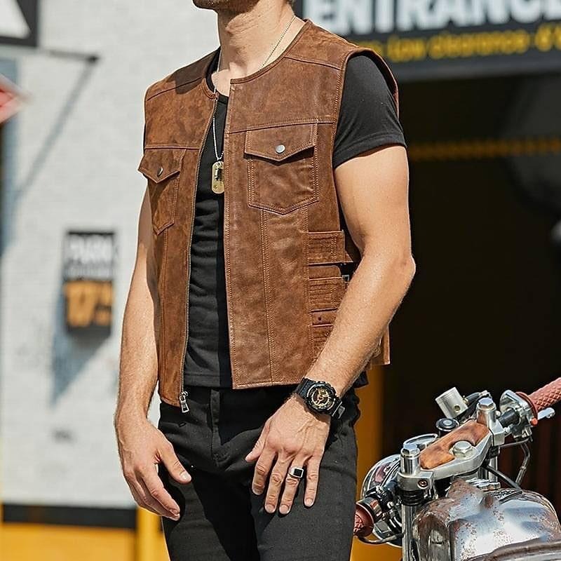 Gilet homme en cuir synthétique style biker - Ernesto