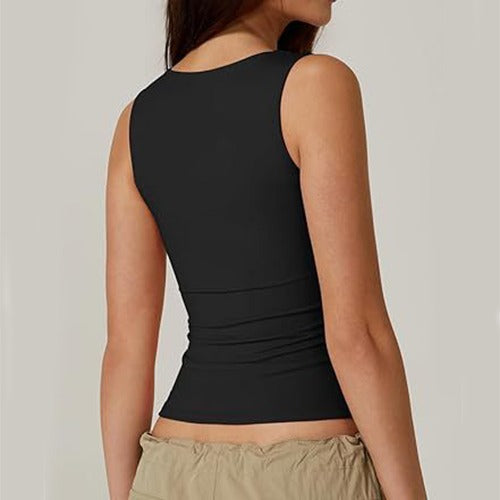 Top femme à encolure carrée et sans manches en tissu extensible - Elina