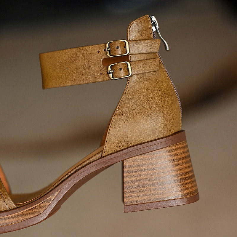 Sandales à talon moyen pour femmes avec double boucle et fermeture éclair à l'arrière - Elvira