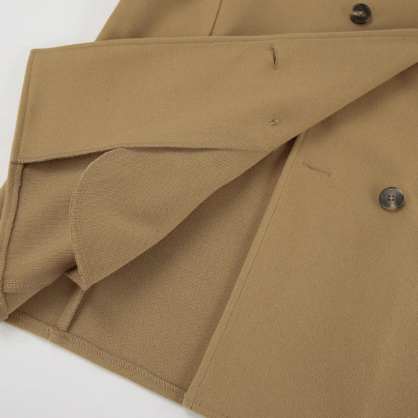 Gali - Manteau Élégant en Laine Marron mi-long à Double Boutonnage