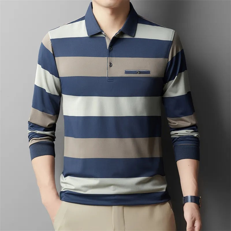 Polo homme à larges rayures en tissu extensible de style décontracté - Damian