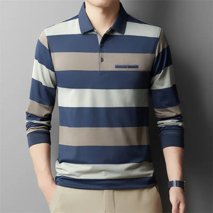 Polo homme à larges rayures en tissu extensible de style décontracté - Damian