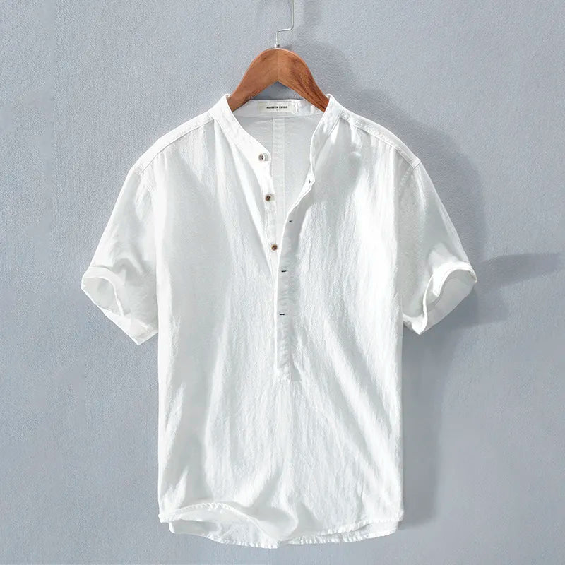 Chemise homme décontractée coton lin lin bleu ciel à boutons - Elias
