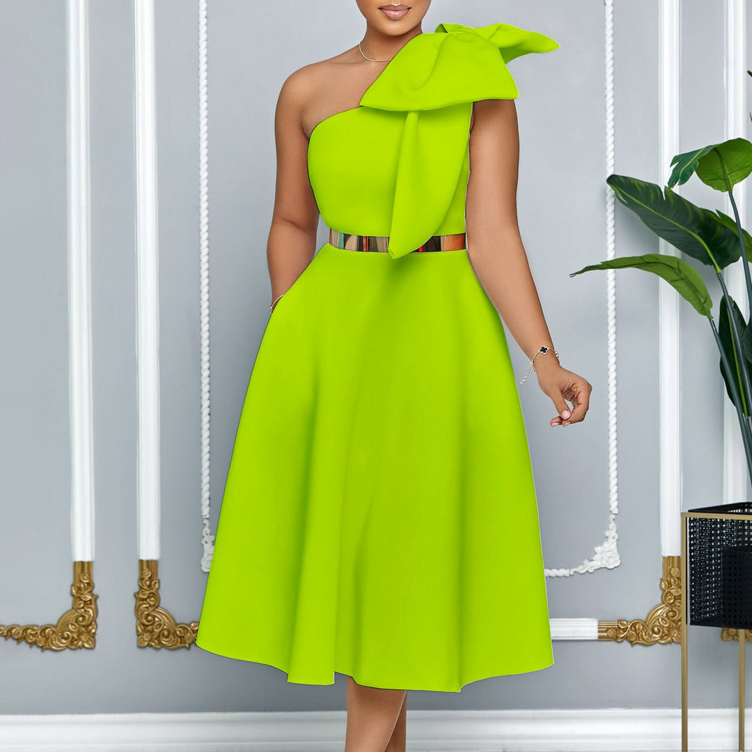 Robe midi pour femme avec nœud élégant sur une épaule - Mireya