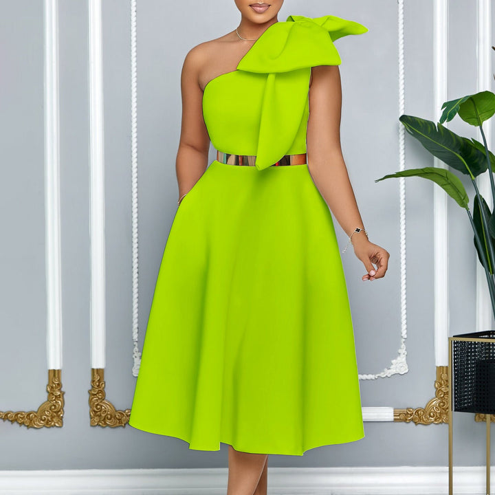 Robe midi pour femme avec nœud élégant sur une épaule - Mireya