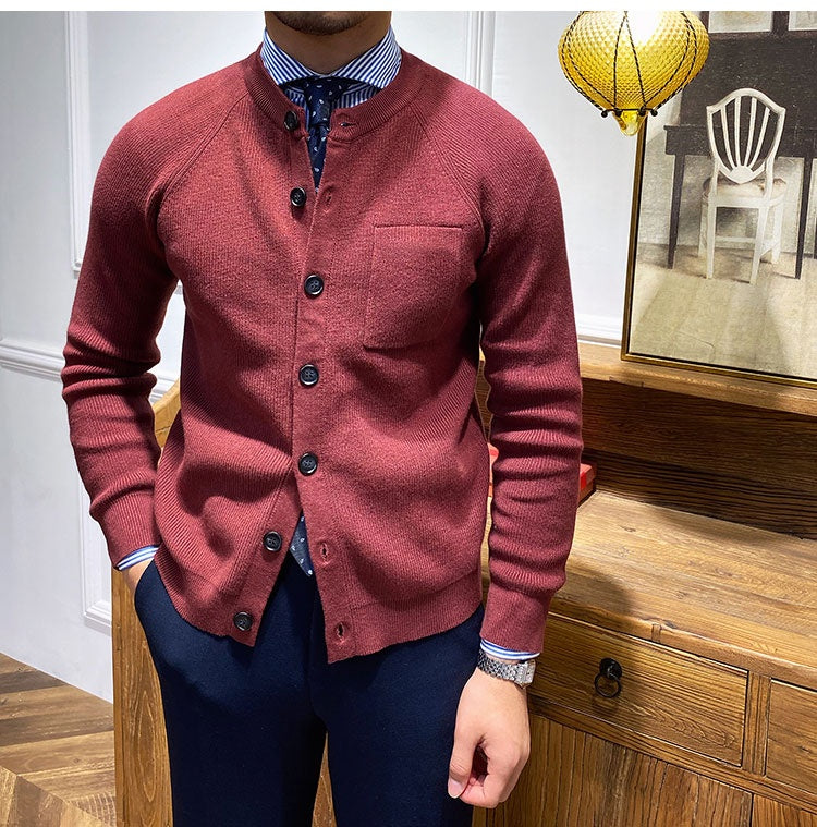 Cardigan à col rond en tricot serré de qualité supérieure pour hommes - Darien