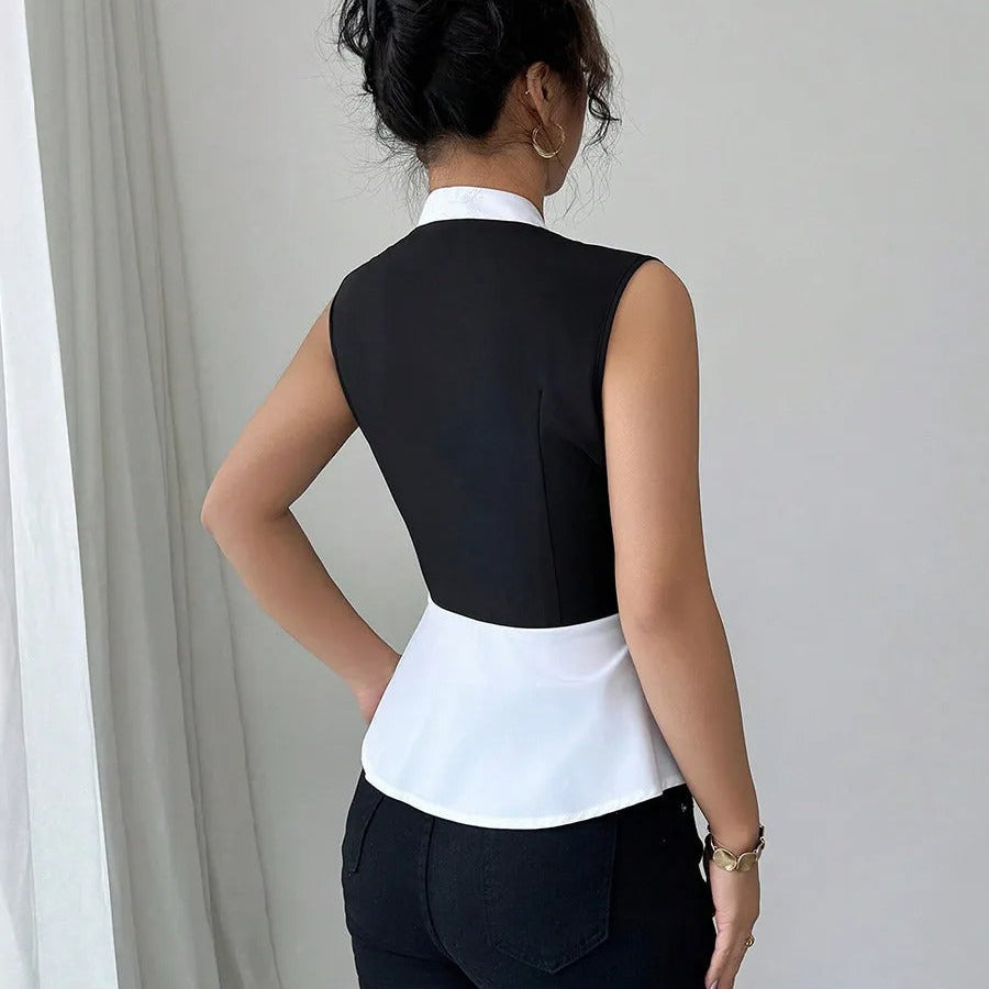 Chemisier sans manches à péplum bicolore pour femme - Mireya