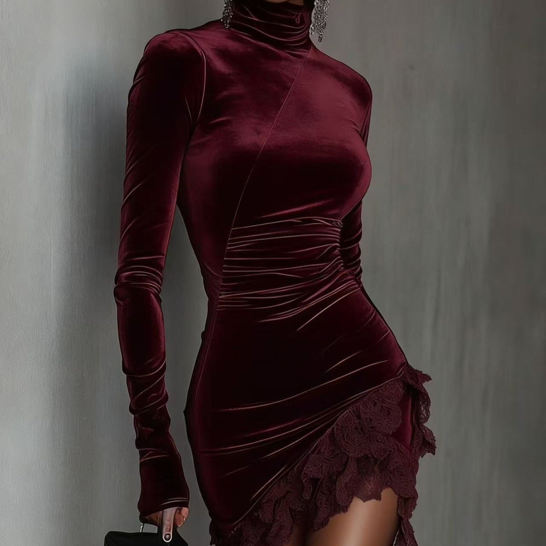 Robe effet velours pour femme avec détails asymétriques - Lyorinne