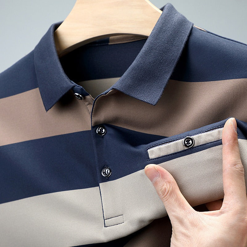 Polo homme à larges rayures en tissu extensible de style décontracté - Damian
