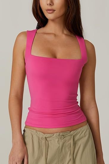 Top femme à encolure carrée et sans manches en tissu extensible - Elina