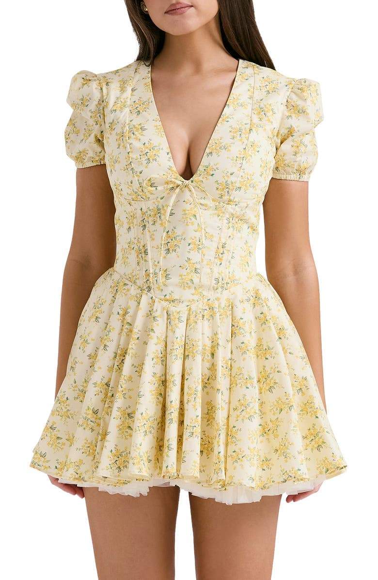 Emily - Mini robe corsetée avec col en V Robe corsetée à fleurs