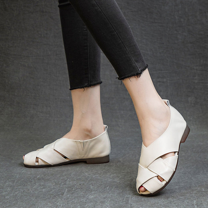 Chaussures plates à bout ouvert pour femme, noires, élégantes - Nayra