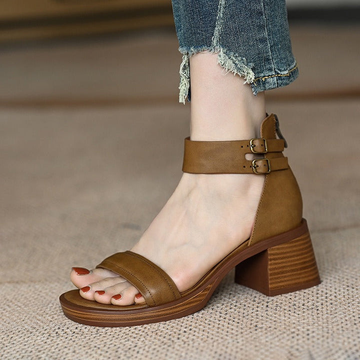 Sandales à talon moyen pour femmes avec double boucle et fermeture éclair à l'arrière - Elvira