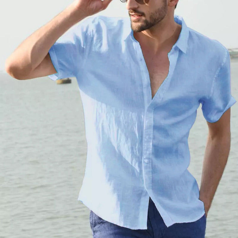 Chemise en lin pour homme, manches courtes, style décontracté - Ivan