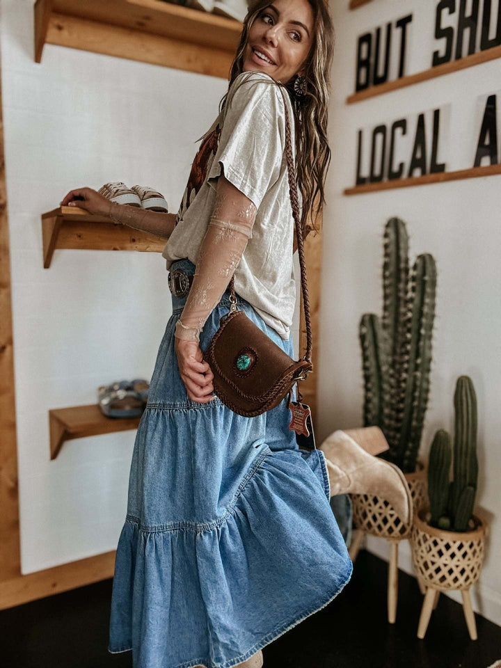 Jupe longue en denim à volants style bohème - Alaya