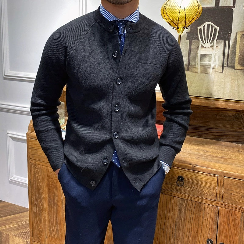 Cardigan à col rond en tricot serré de qualité supérieure pour hommes - Darien