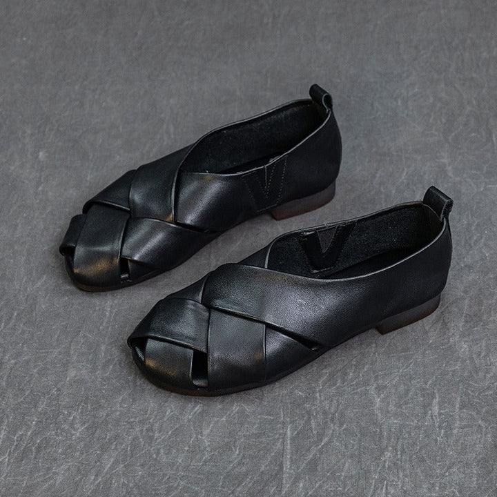 Chaussures plates à bout ouvert pour femme, noires, élégantes - Nayra