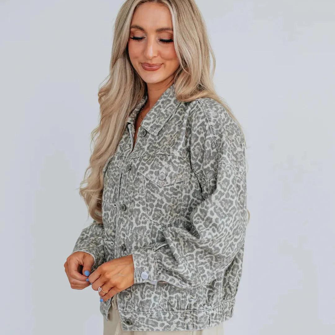 Veste en jean à imprimé animalier pour femme - Livaine