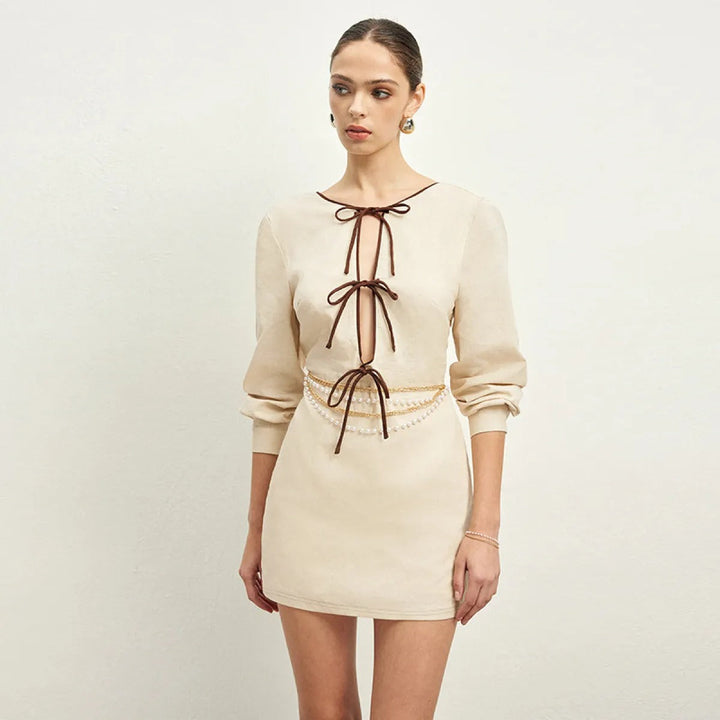 Robe courte en lin avec nœuds décoratifs dans un style élégant - Renata