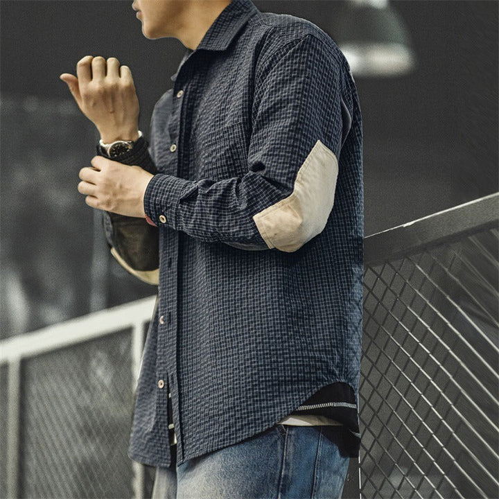 Chemise homme à manches longues en coton avec patchs aux coudes style rétro - Simón
