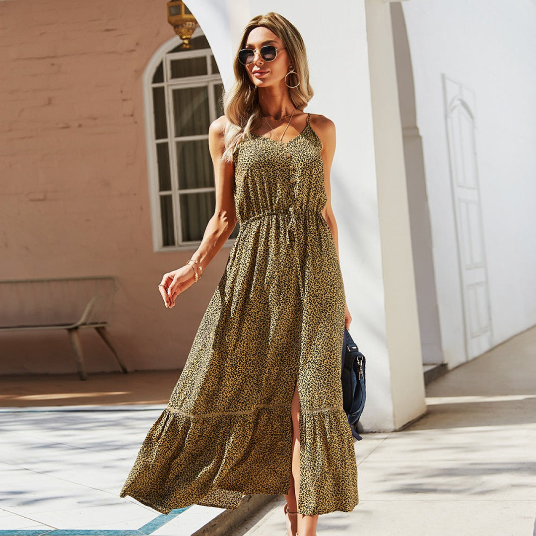 Robe longue femme imprimé floral avec fines bretelles - Noelia
